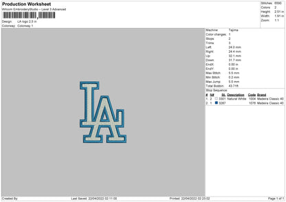LA Logo Embroidery File 4 size