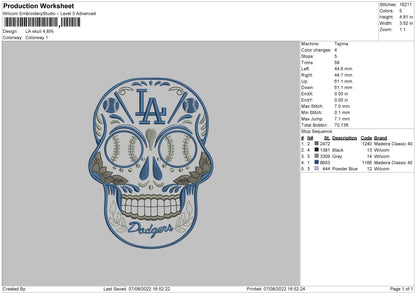 LA Skull Embroidery File 6 sizes