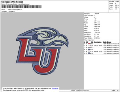 Liberty University Embroidery File 4 size
