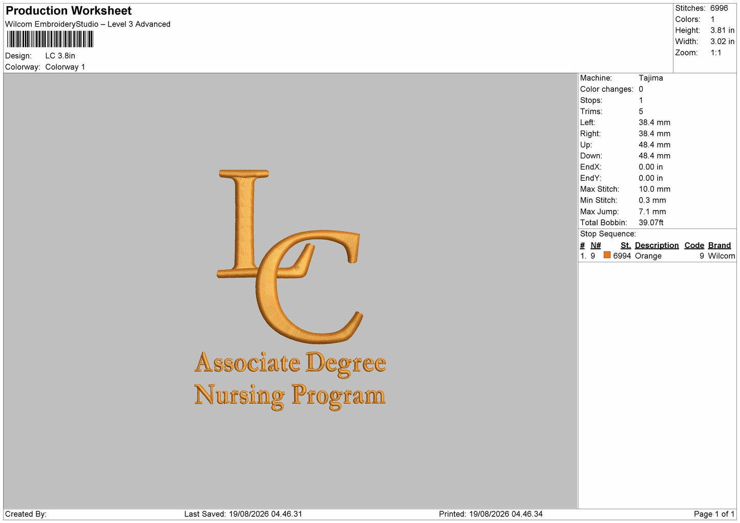 Lc Text Embroidery Machine Design File 6 sizes