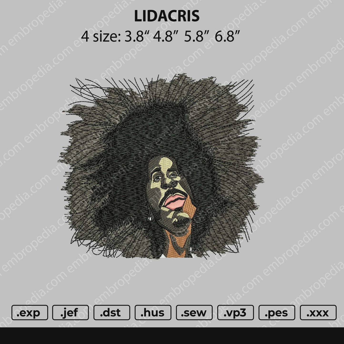 Lidacris Embroidery File 4 size