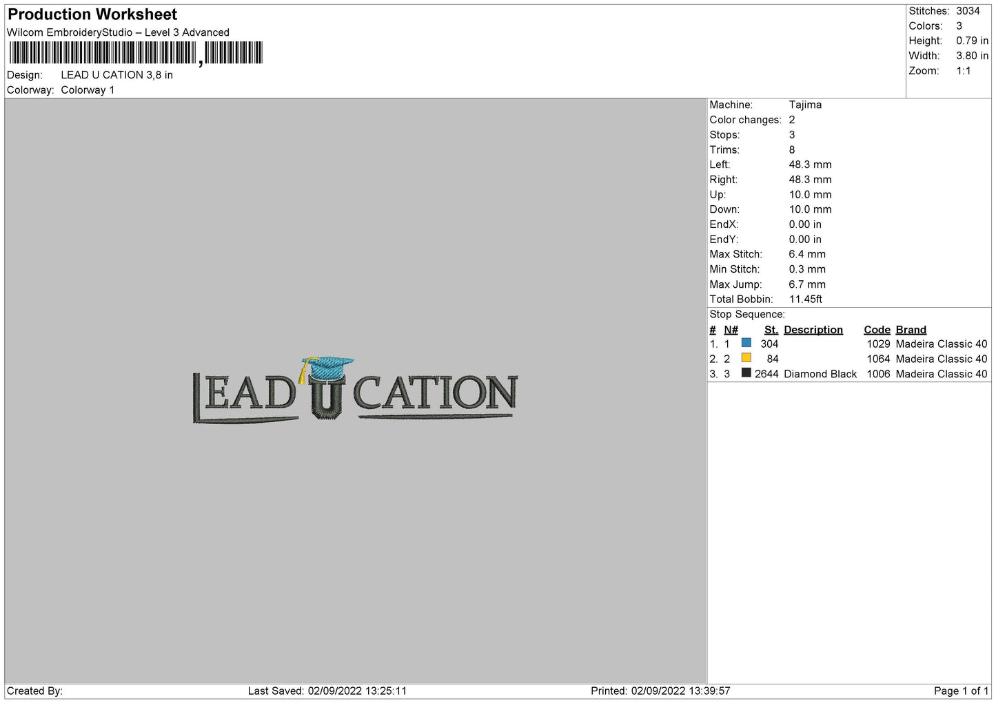 Lead U Cation Embroidery File 5 sizes