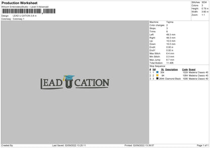 Lead U Cation Embroidery File 5 sizes