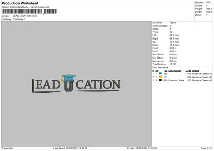 Lead U Cation Embroidery File 5 sizes