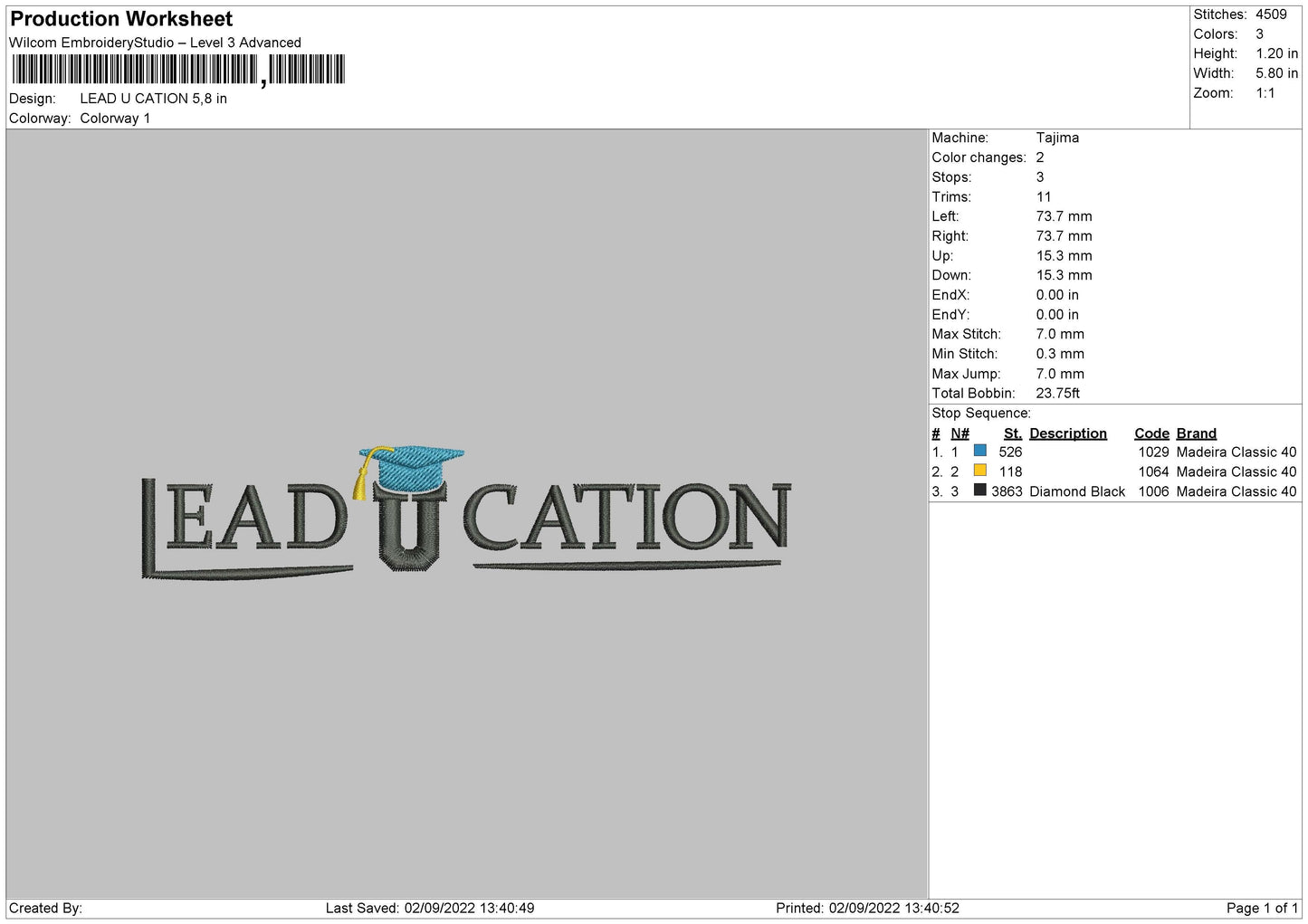 Lead U Cation Embroidery File 5 sizes