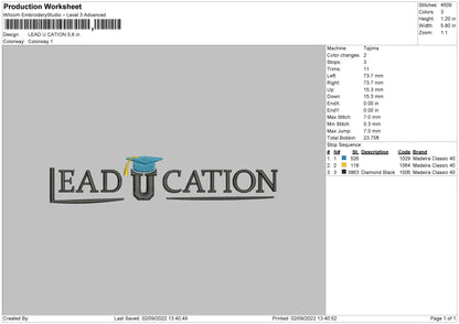 Lead U Cation Embroidery File 5 sizes