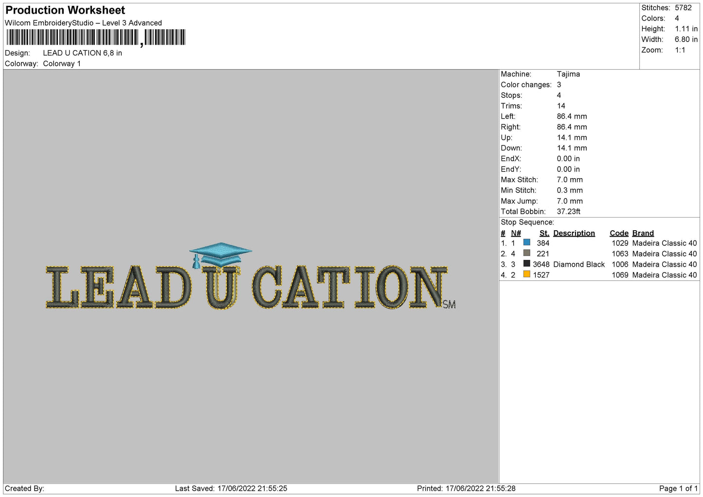 Lead U Cation Embroidery File 4 size