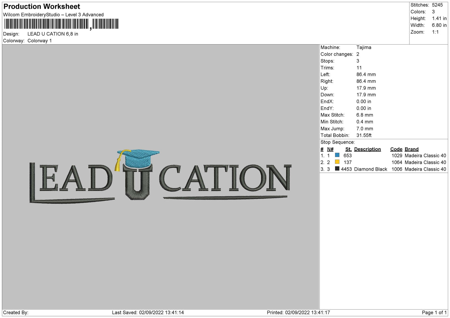 Lead U Cation Embroidery File 5 sizes
