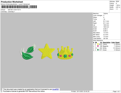 Leaf Star Crown Embroidery File 4 size
