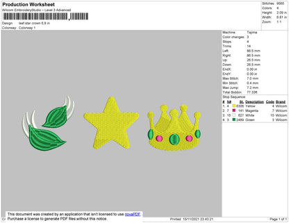 Leaf Star Crown Embroidery File 4 size
