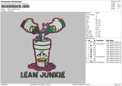 Lean Junkie Embroidery File 6 sizes