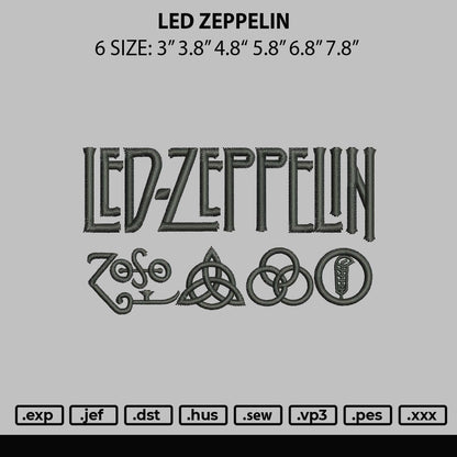 Led Zeppelin Embroidery File 6 sizes