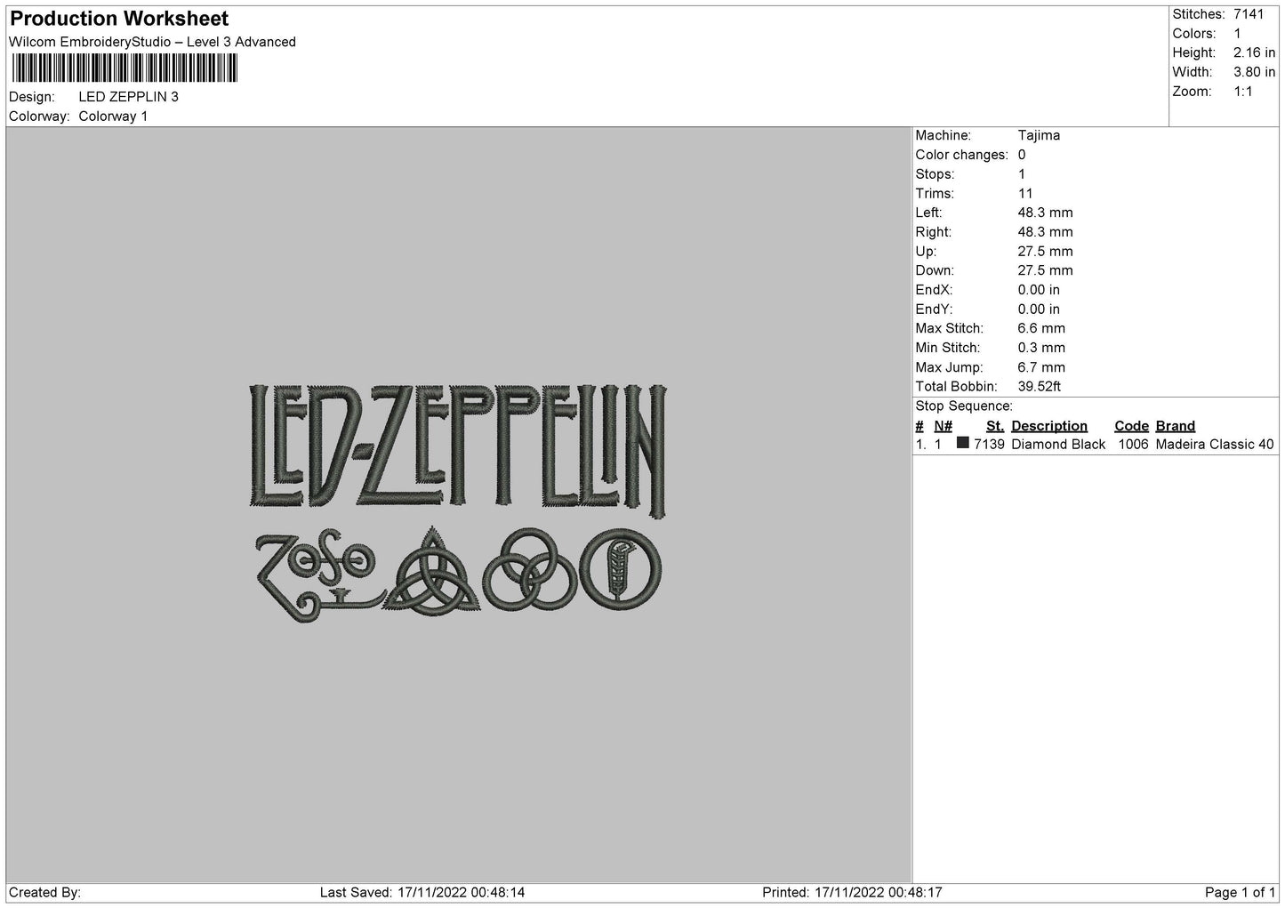 Led Zeppelin Embroidery File 6 sizes