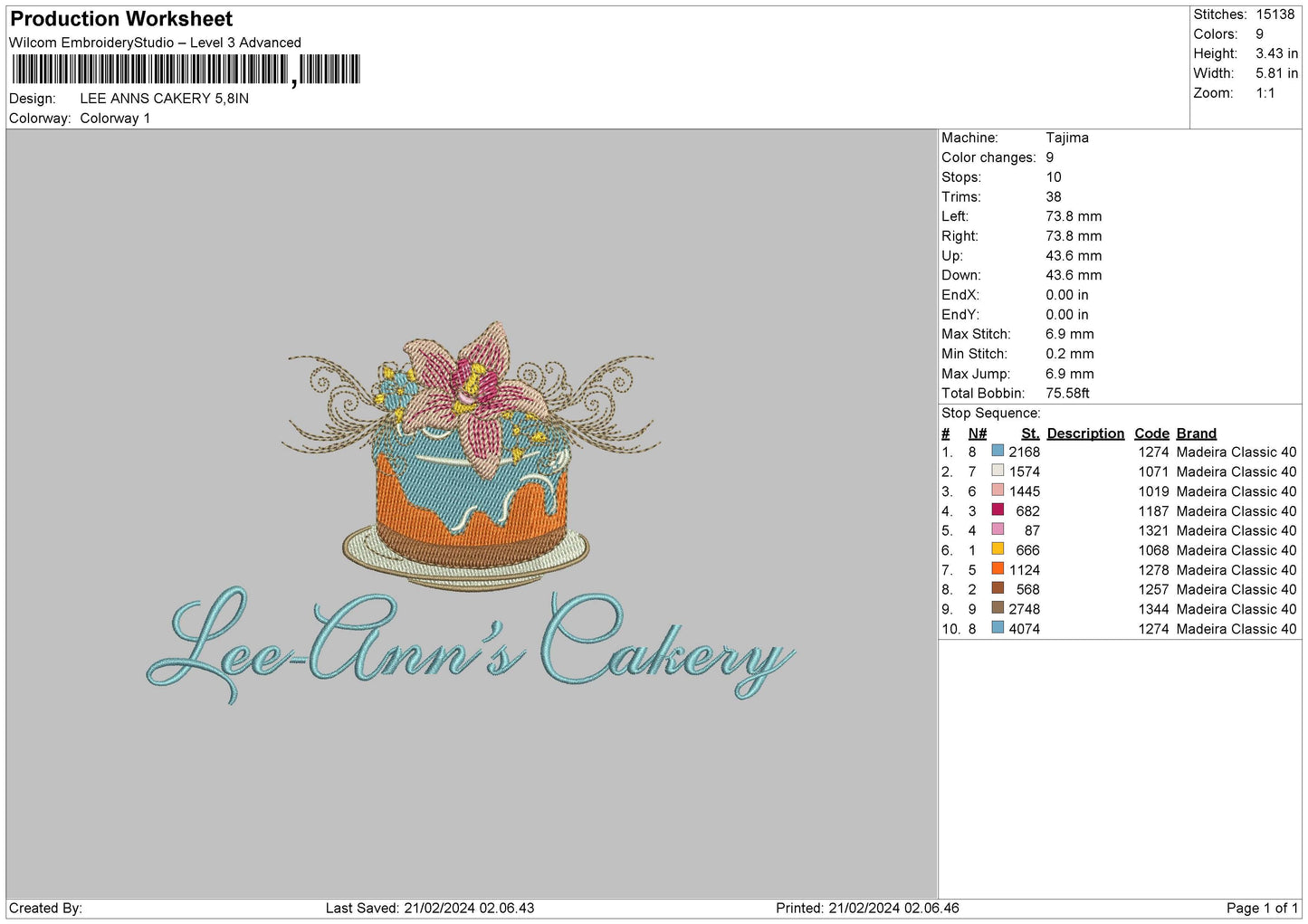 Cake 2102 Embroidery Machine Design File 6 sizes