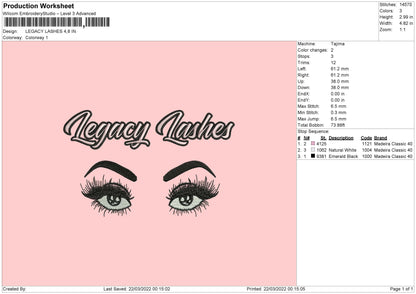 Legacy Lashes Embroidery File 4 size