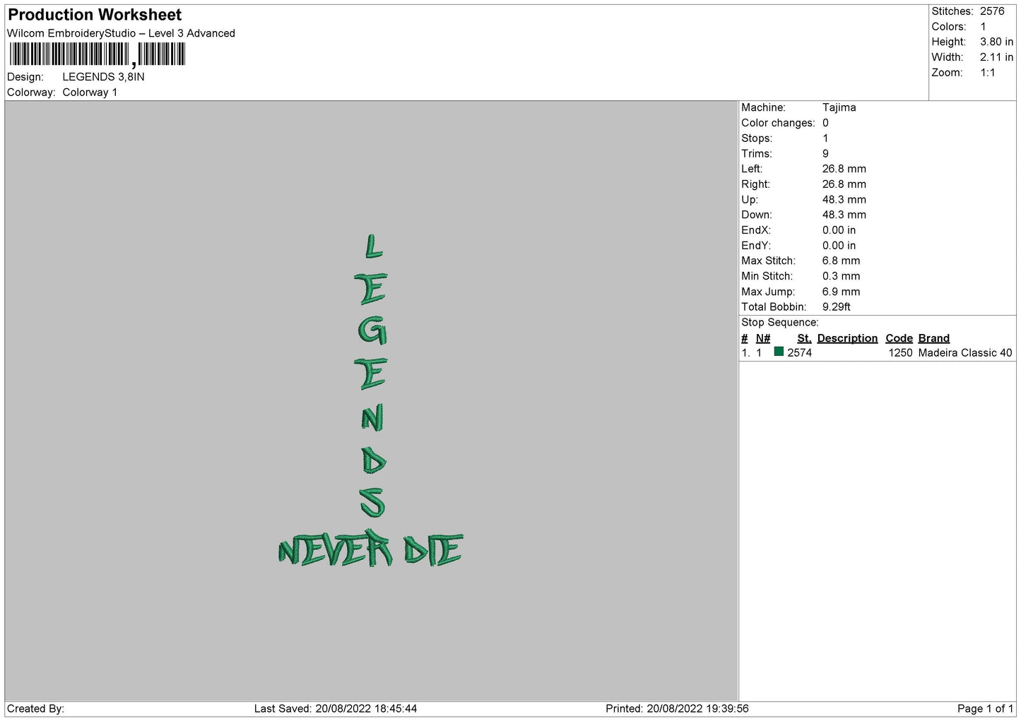 Legends Embroidery File 5 sizes