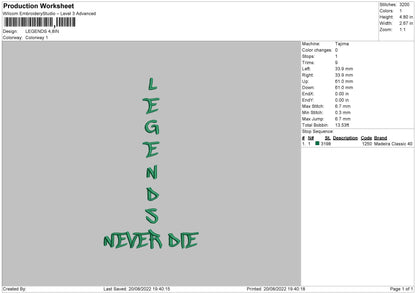 Legends Embroidery File 5 sizes