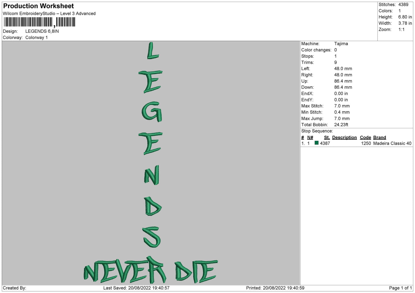 Legends Embroidery File 5 sizes