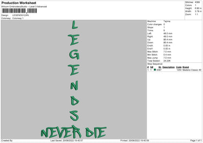 Legends Embroidery File 5 sizes