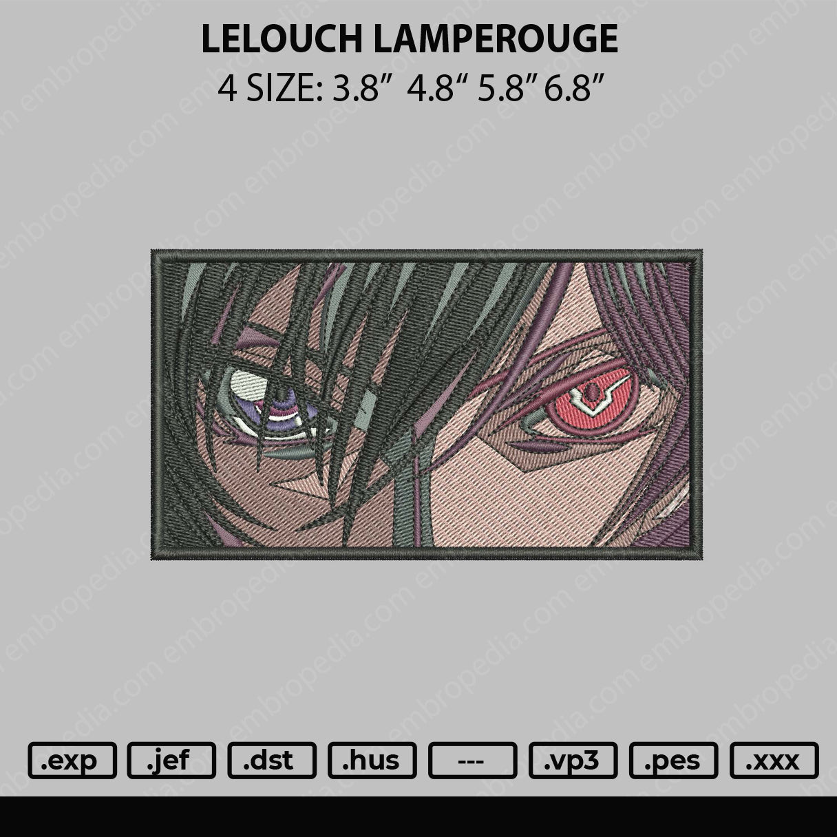 Lelouch Lamperouge Embroidery File 4 sizes