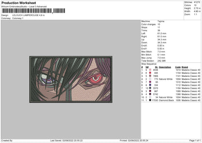 Lelouch Lamperouge Embroidery File 4 sizes