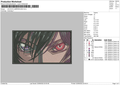 Lelouch Lamperouge Embroidery File 4 sizes