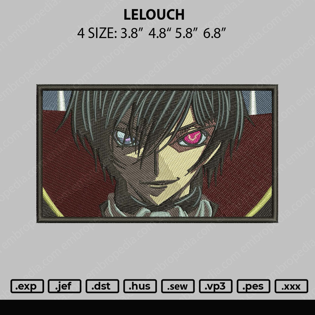 Lelouch Embroidery File 4 size