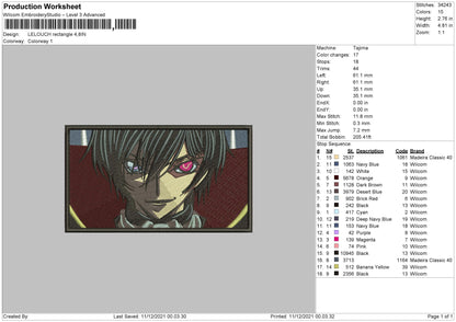 Lelouch Embroidery File 4 size