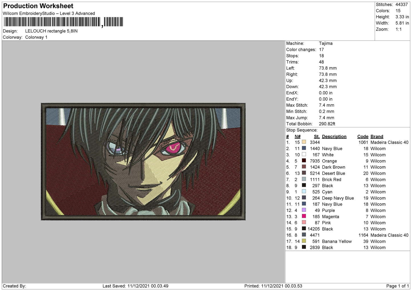 Lelouch Embroidery File 4 size