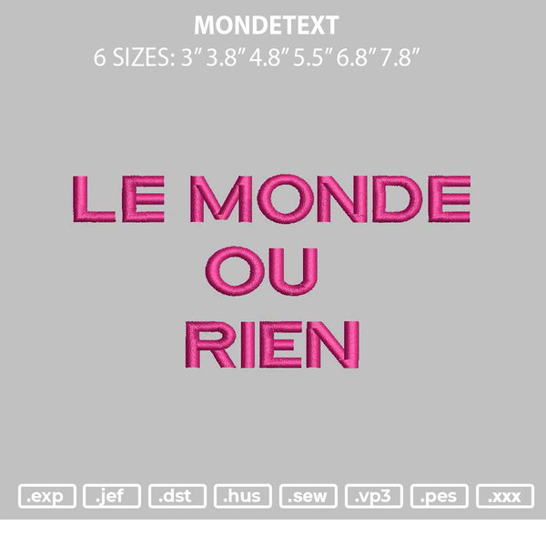 Mondetext Embroidery File 6 sizes