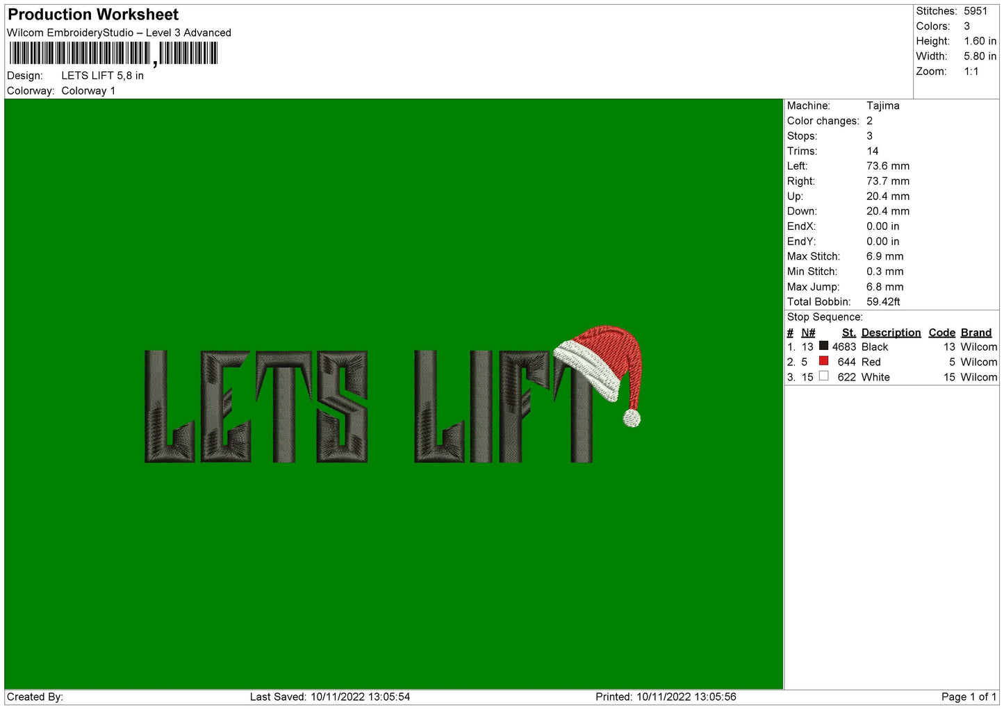 Lets Lift 002 Embroidery File 6 sizes