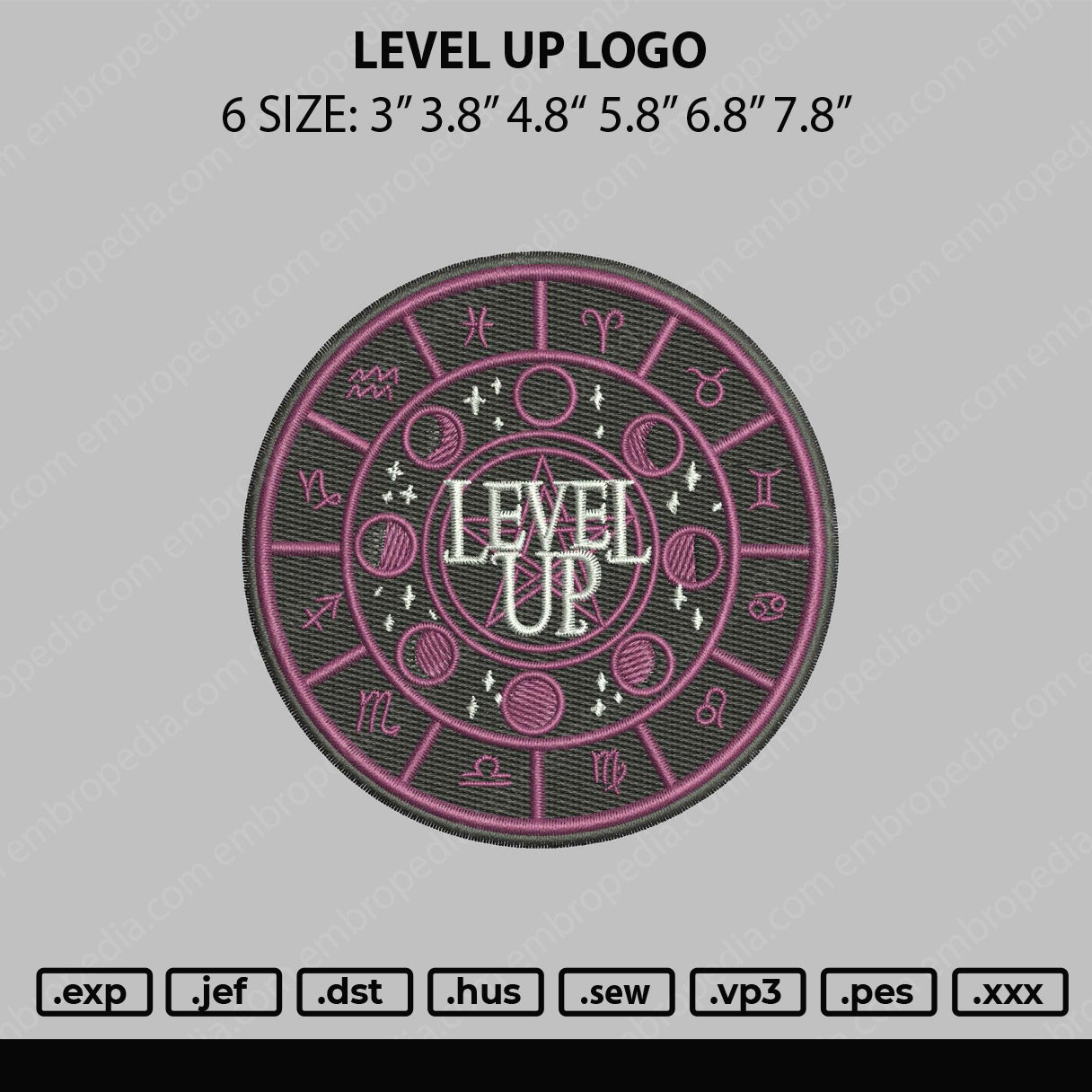Level Up Logo Embroidery File 6 sizes