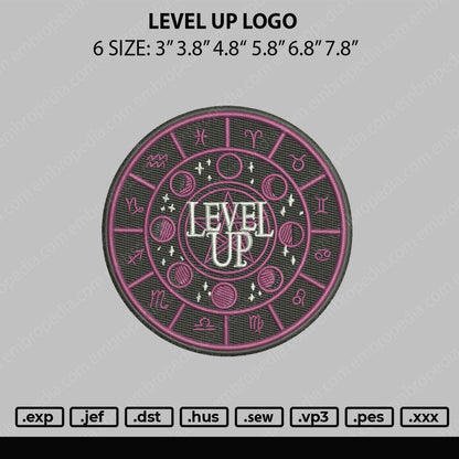 Level Up Logo Embroidery File 6 sizes