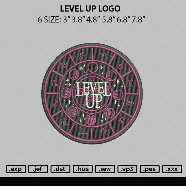 Level Up Logo Embroidery File 6 sizes