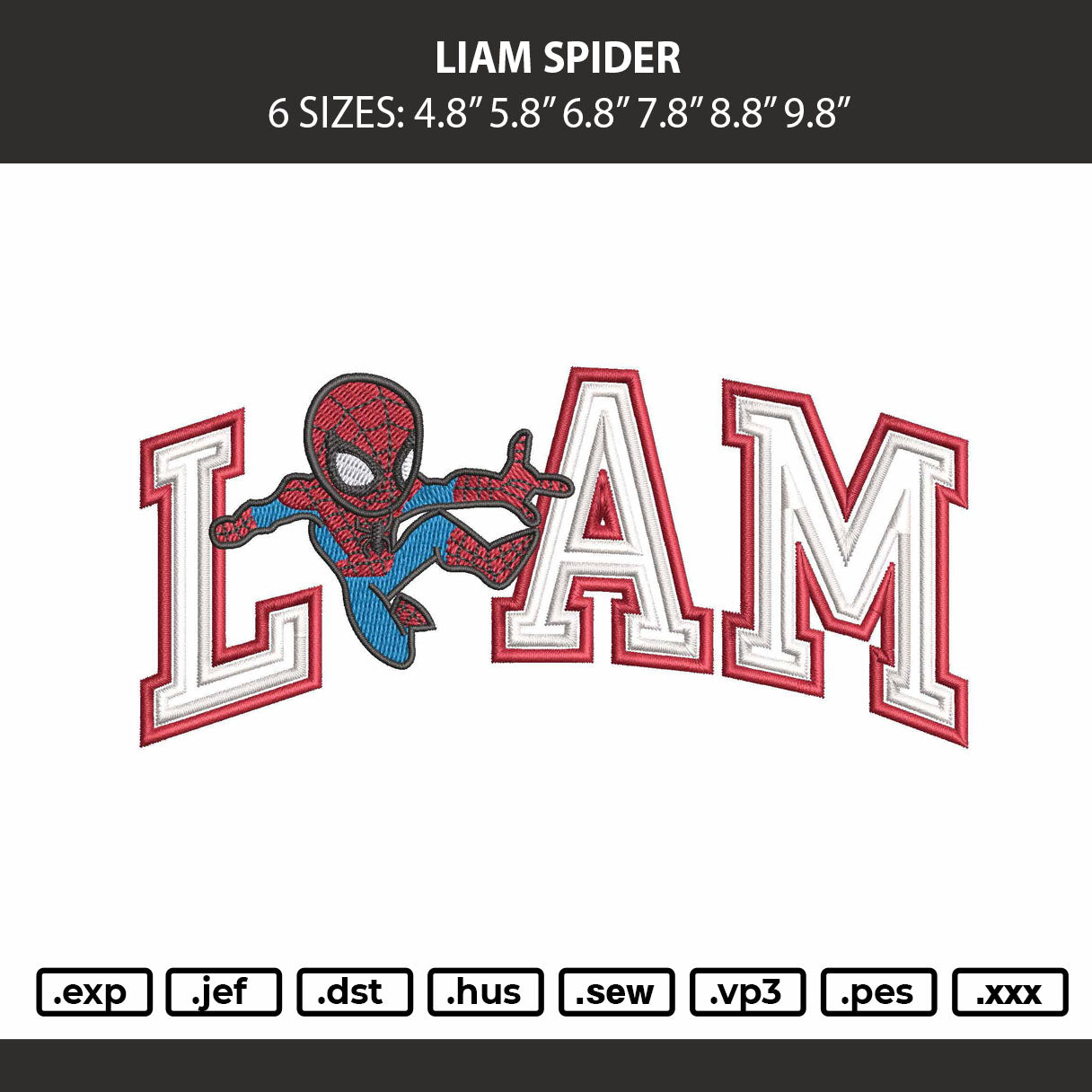 Liam Spider Embroidery Machine Design File 6 sizes