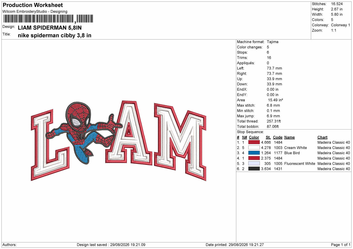 Liam Spider Embroidery Machine Design File 6 sizes