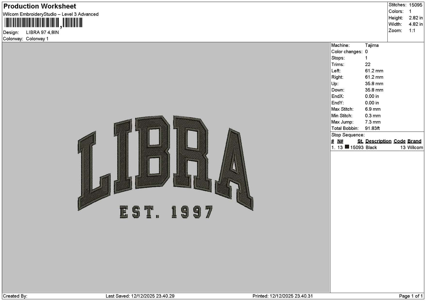 Libratext Embroidery File 6 sizes