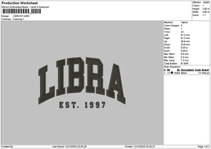 Libratext Embroidery File 6 sizes
