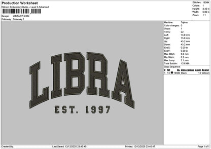 Libratext Embroidery File 6 sizes