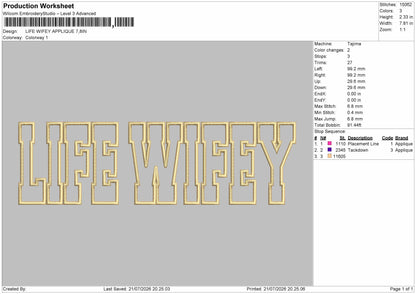 Wifey Text Embroidery Machine Design File 6 sizes