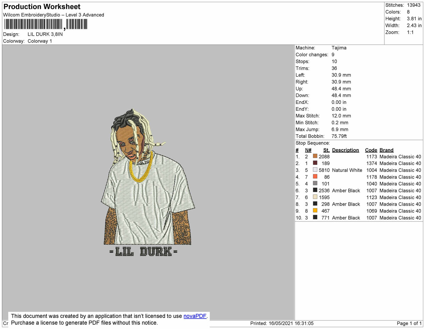Lil Durk 02 Embroidery File 4 size