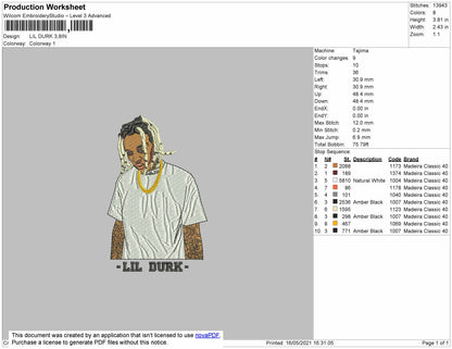 Lil Durk 02 Embroidery File 4 size