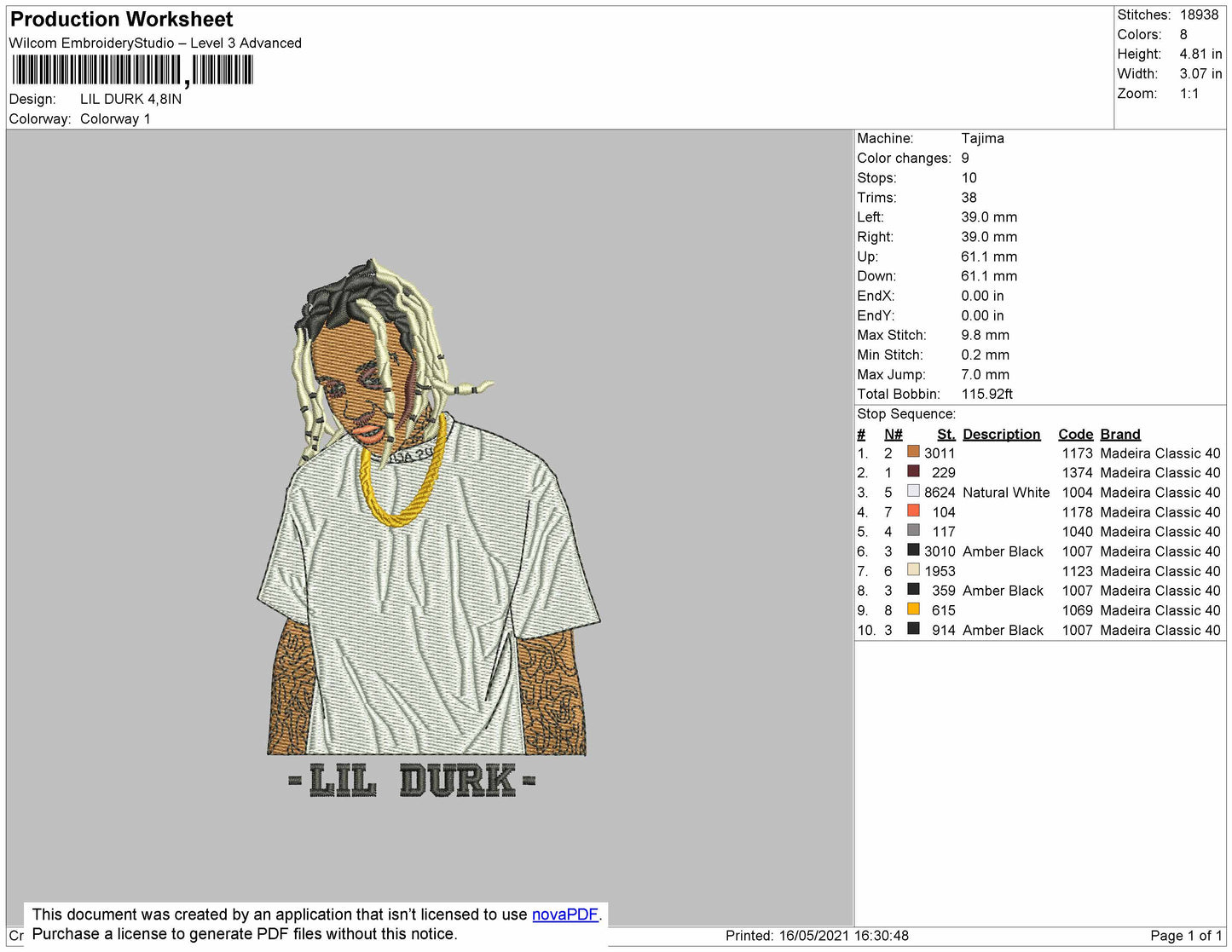 Lil Durk 02 Embroidery File 4 size