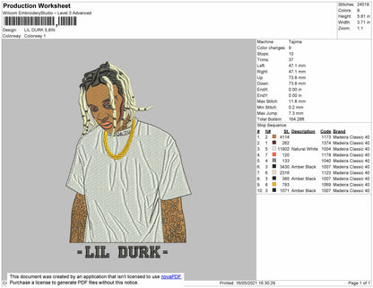 Lil Durk 02 Embroidery File 4 size