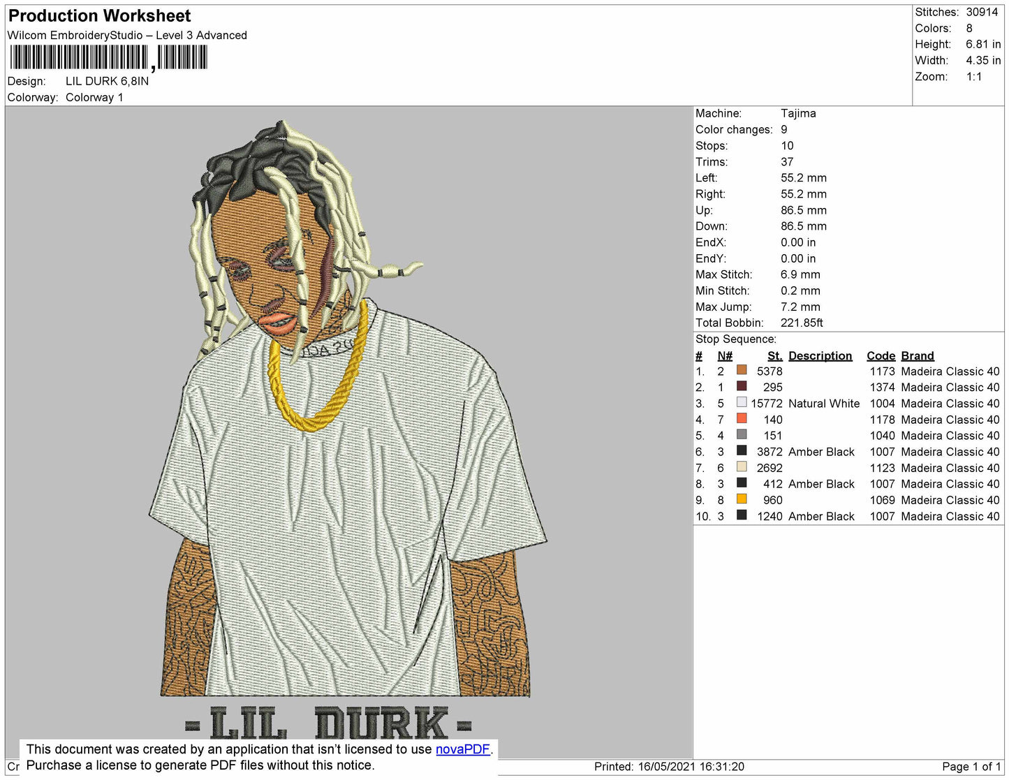Lil Durk 02 Embroidery File 4 size