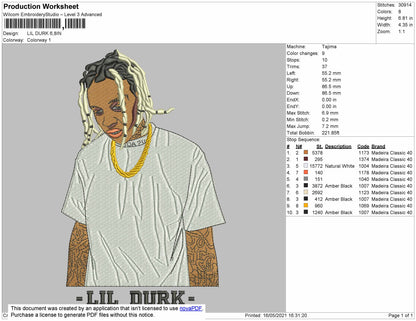 Lil Durk 02 Embroidery File 4 size