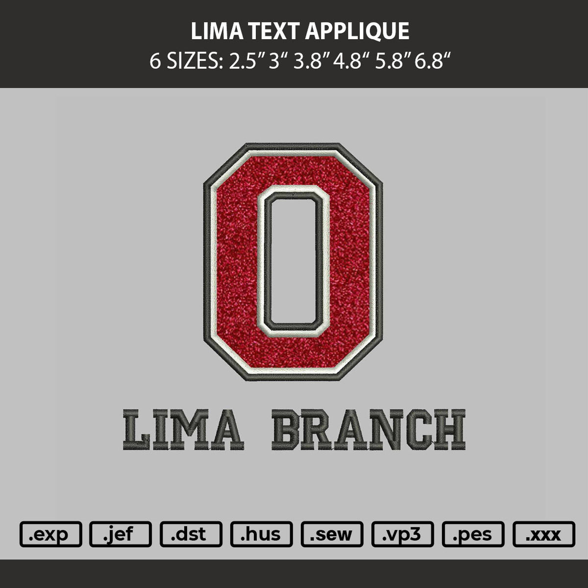Lima Text Applique Embroidery Machine Design File 6 sizes