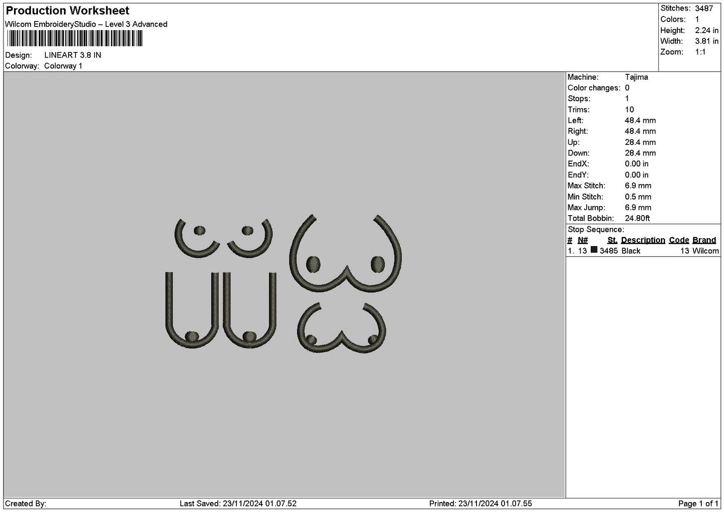 Lineart 01 Embroidery File 6 sizes