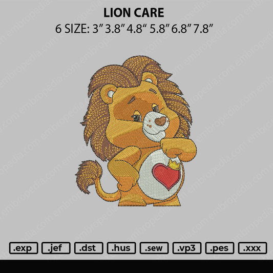 Lion Care Embroidery File 6 sizes