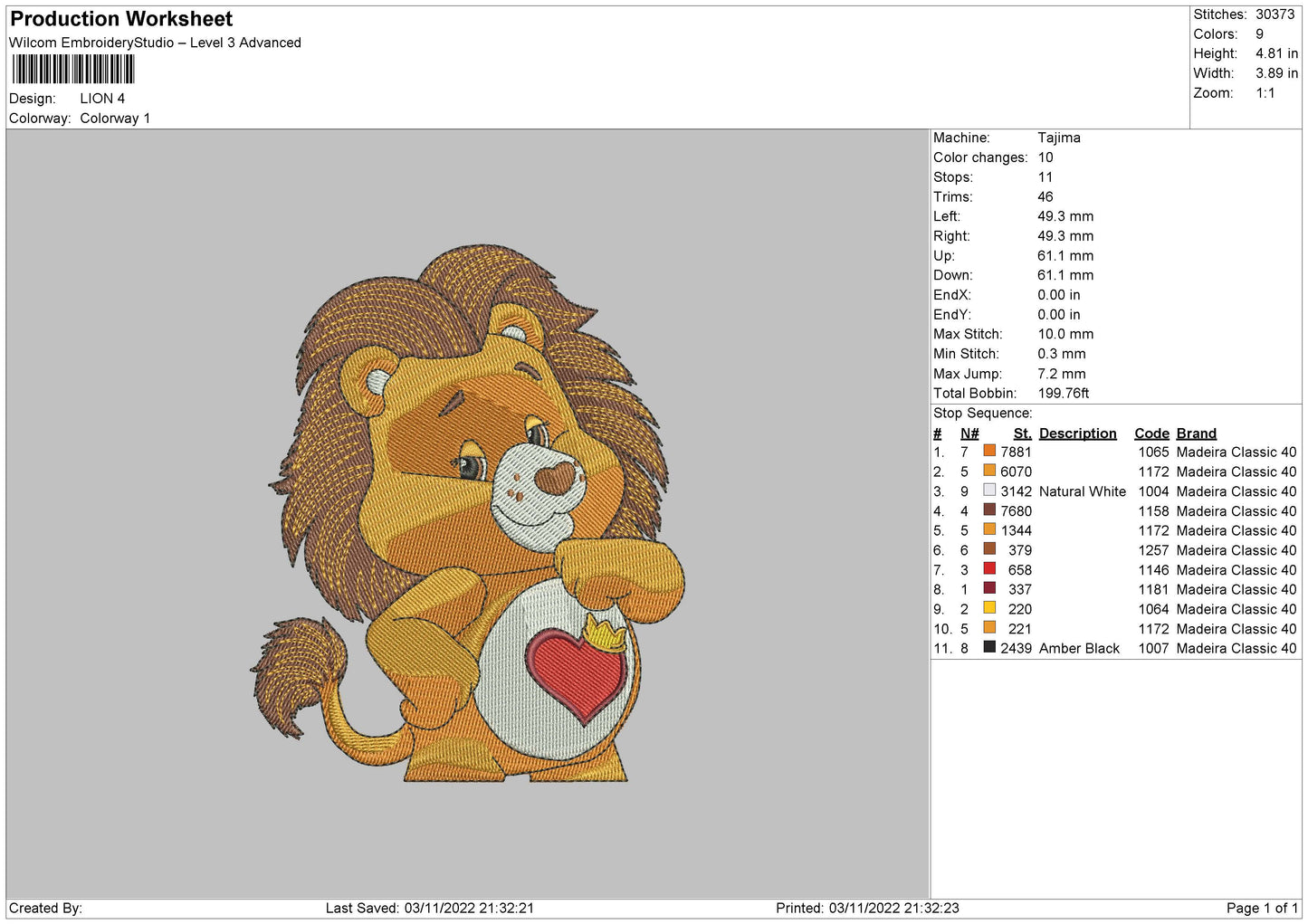 Lion Care Embroidery File 6 sizes